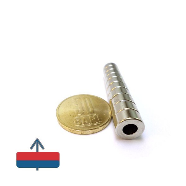 Magnet neodim inel 10 x 05 x 05 mm cu magnetizare și moneda de 50 bani grup