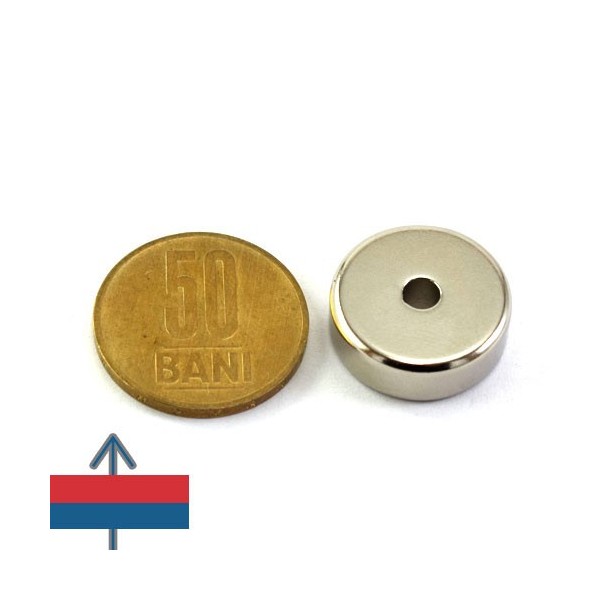 Magnet neodim inel 20 x 04 x 07 mm cu magnetizare și moneda de 50 bani