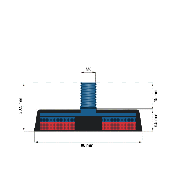 Magnet neodim oala D88mm cauciucat filet ext C