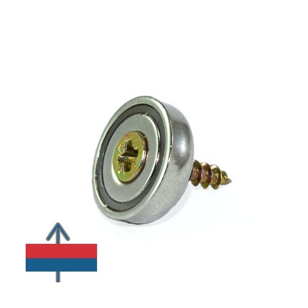 Magnet neodim oală D 16 mm cu gaură și șanfren cu șurub