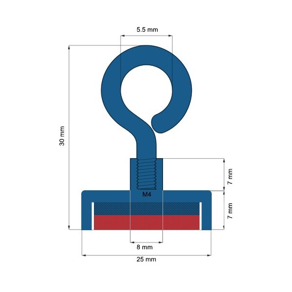 Magnet neodim oala D25 mm cu carlig inelar C