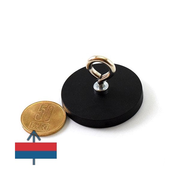 Неодимов магнит тенджера Ø43 мм с каучуково покритие и пръстеновиден кука 1