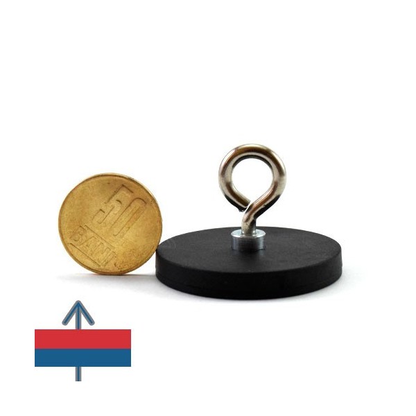 Magnet neodim oala D43 mm cauciucat cu carlig inelar 2
