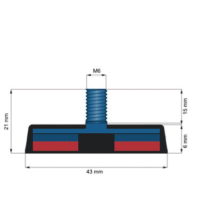 Magnet neodim oala D43mm cauciucat filet ext C