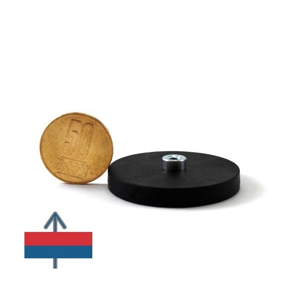Magnet neodim oala D43 mm cauciucat cu gat filet interior 2