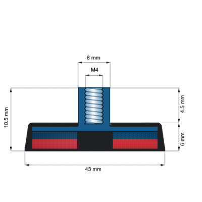 Magnet neodim oala D43mm cauciucat gat filetat C