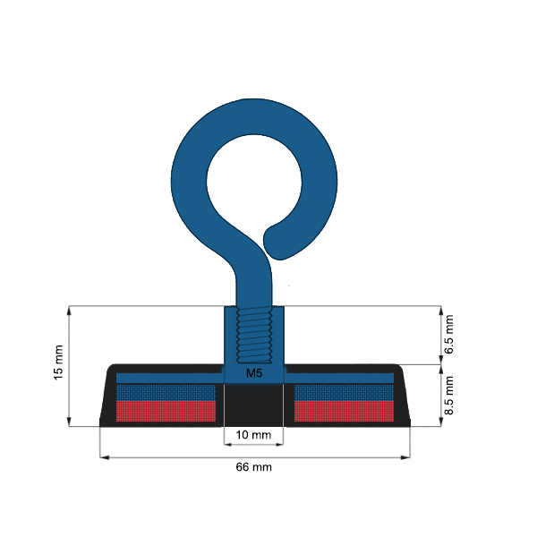 Magnet neodim oala D66mm cauciucat carlig inelar C