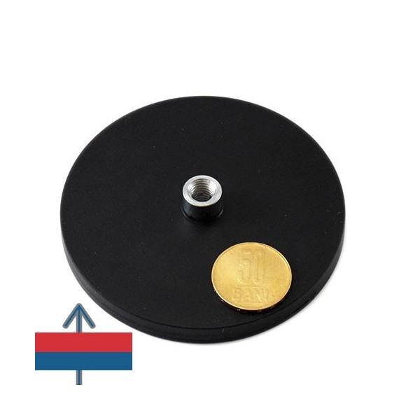 Неодимов магнит тенджера Ø88 мм с каучуково покритие и вътрешна резба на шийката 1