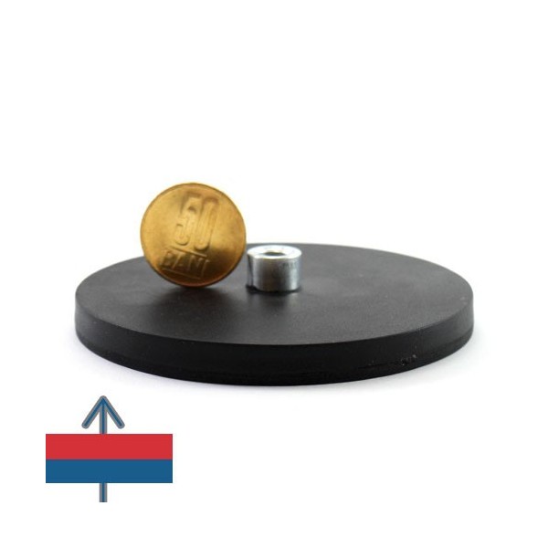 Неодимов магнит тенджера Ø88 мм с каучуково покритие и вътрешна резба на шийката 2