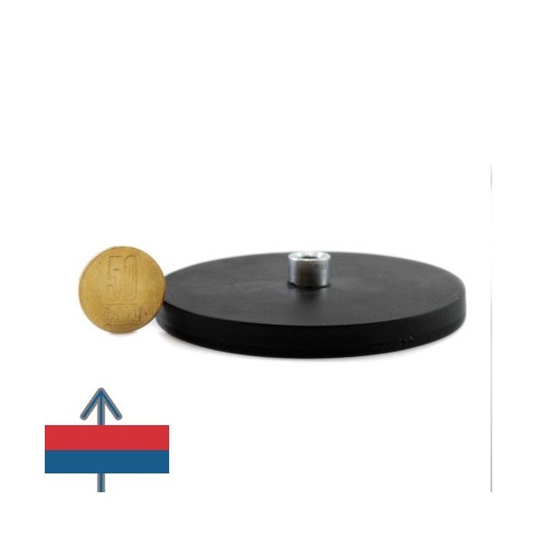 Неодимов магнит тенджера Ø88 мм с каучуково покритие и вътрешна резба на шийката 3