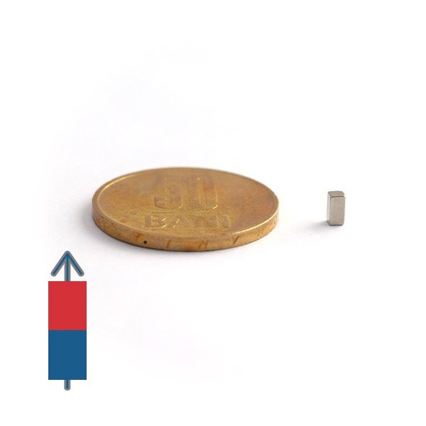Неодимов магнит блок 2 x 2 x 4 мм - N42 с намагнитване