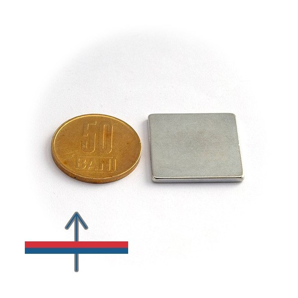 Неодимов магнит блок 24 x 24 x 2 мм - N38H с намагнитване