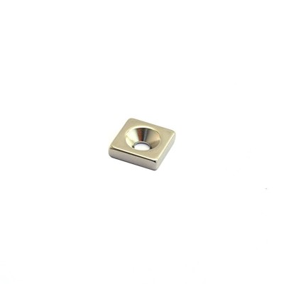 Magnet neodim bloc 15 x 15 x 4 mm cu gaura îngropată D4,5 D9,6 - N35