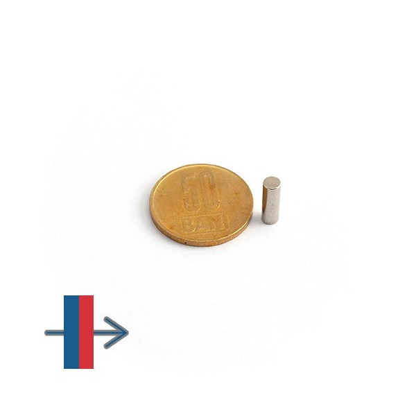 Magnet neodim cilindru 4 x 12 mm - N45 cu magnetizare
