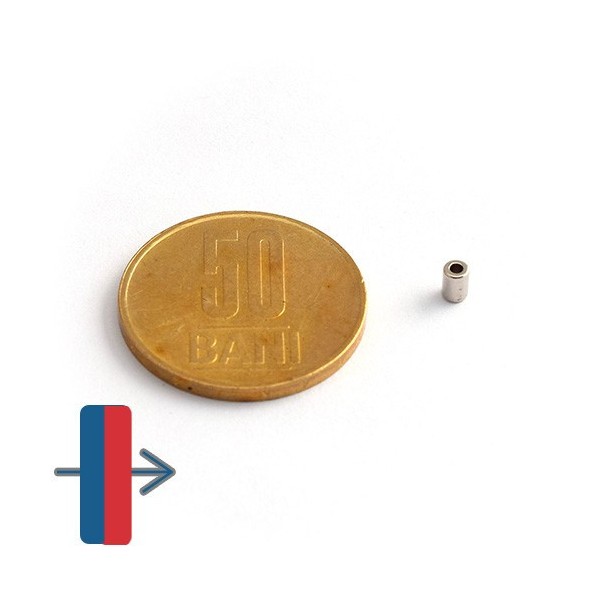 Неодимов магнит пръстен 2,6 x 1,3 x 3,6 мм - N45 диаметрално с намагнитване