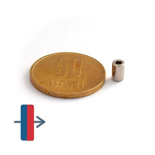 Magnet neodim inel 4 x 2 x 6 mm - N42 diametral cu magnetizare