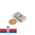 Неодимов магнит блок 40 x 20 x 10 мм с потопена дупка D4,5 D9,6 - N45 с мащабно намагнитване