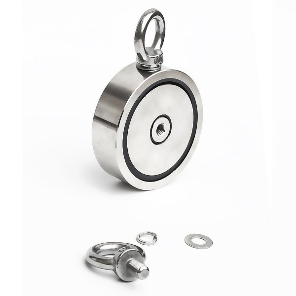 Magnet neodim oală D 94 mm cu două cârlige inelare și două fețe x 300 kg - magnet fishing