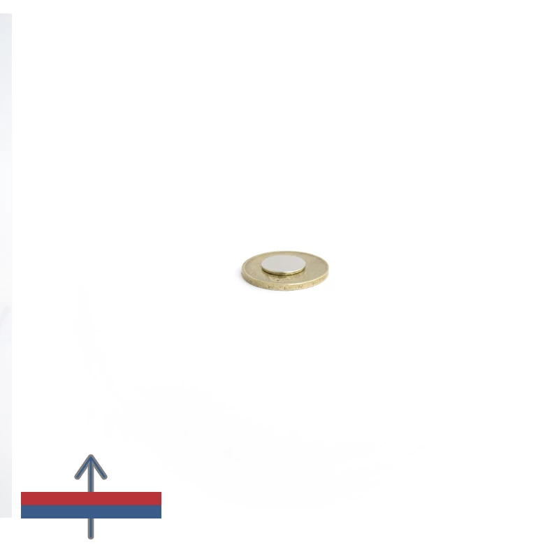 Magnet neodim disc 12 x 1 mm cu magnetizare peste moneda de 50 bani