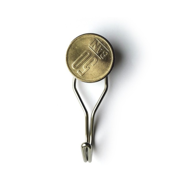 Magnet neodim oală D 25 mm cu cârlig / cuier rotativ 50 bani