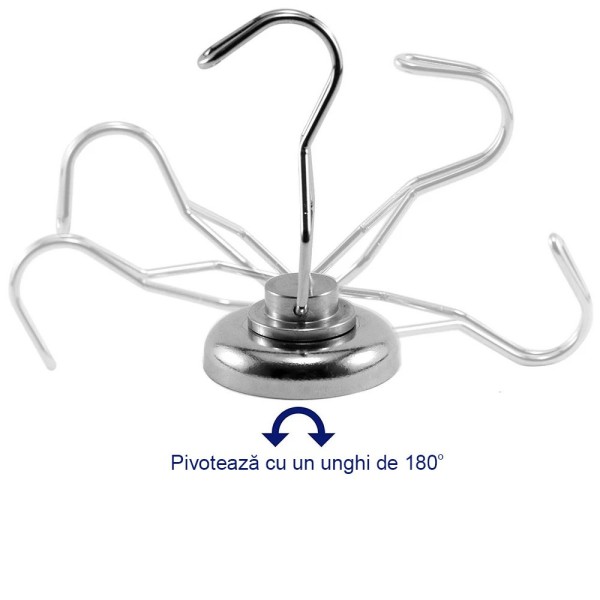 Magnet neodim oală D 36 mm cu cârlig / cuier rotativ cu 2 grade de libertare pivotează 180