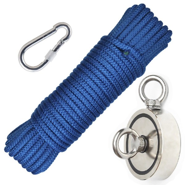 Set magnet fishing / pescuit: Oală D 94 două fețe, funie 8 mm, carabină cu piuliță