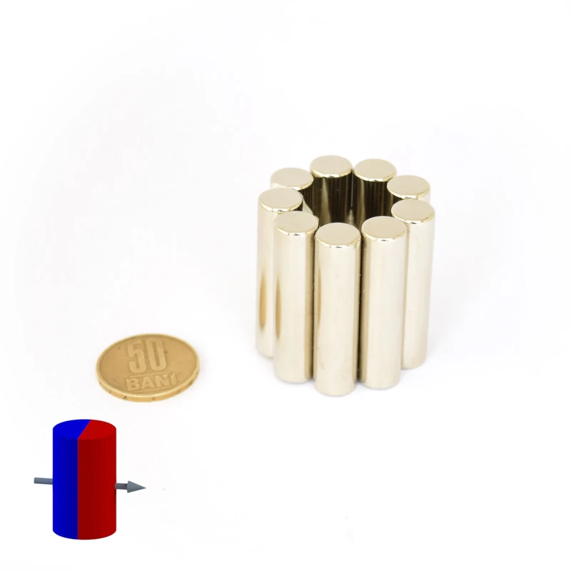 Magnet neodim cilindru 10 x 40 mm diametral grup inel 50 bani magnetizare