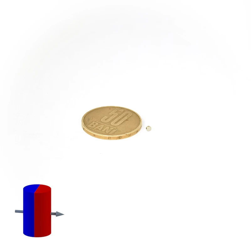 Magnet neodim disc 2 x 1 mm diametral 50 bani magnetizare