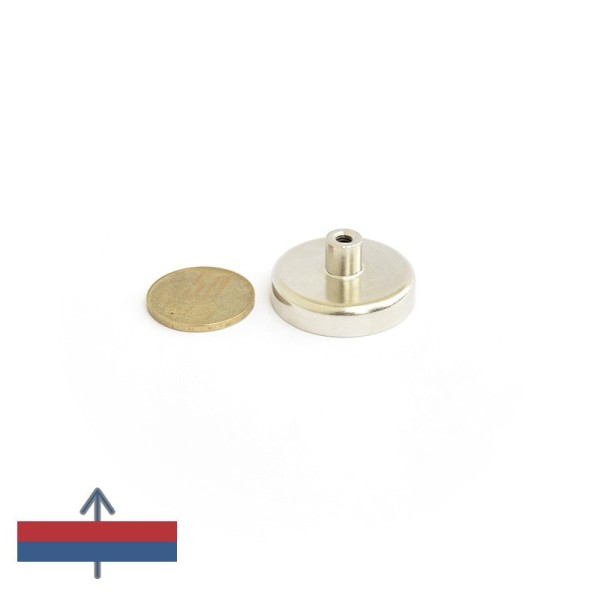 Magnet ferită oală D 32 mm cu gât filetat la interior cu magnetizare