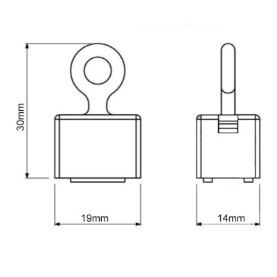 Magnet ferită prindere cu lamele metalice 19 x 14 x 30 mm schema