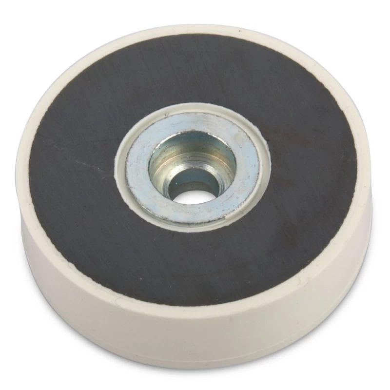Magnet ferită inel 43 x 10 x 12,5 mm tip oală în carcasă de plastic alb