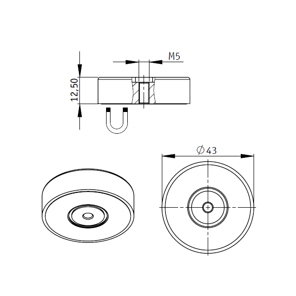 Magnet ferită inel 43 x 10 x 12,5 mm schema