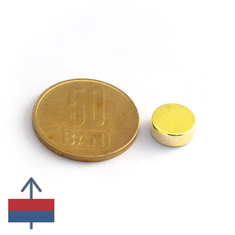 Magnet neodim disc 10 x 4 mm aurit cu 50 bani