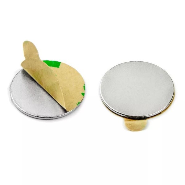 Неодимов магнит диск 20 x 1 мм със самозалепваща се основа, 2 броя