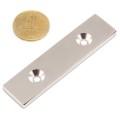 Неодимов магнит блок 80 x 20 x 4 мм с потопени дупки D4,5 / D9,46 мм с монета 50 стотинки