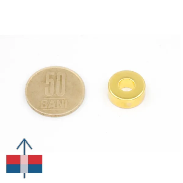 Magnet neodim inel 15 x 6 x 6 mm aurit magnetizare și 50 bani