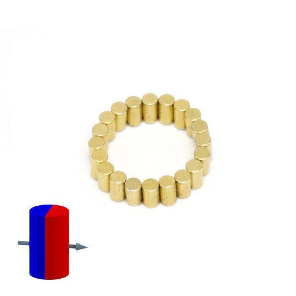 Magnet neodim cilindru 3 x 5 mm diametral aurit grup magnetizare