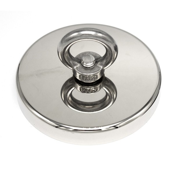 Неодимов магнит тенджера Ø120 мм с въртяща се пръстеновидна кука - магнитен риболов