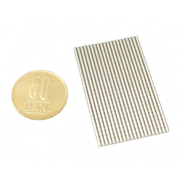 Magnet neodim cilindru 1,5 x 2 mm set cu moneda de 50 bani