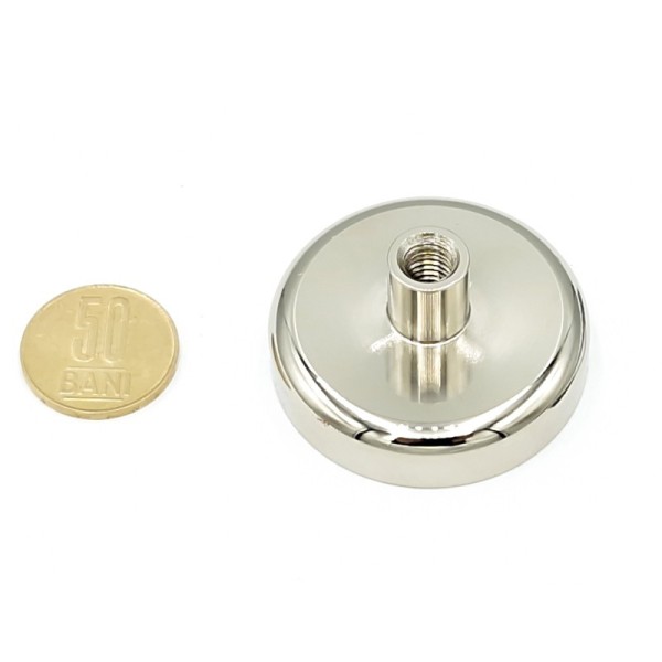 Magnet neodim oală D 48 mm cu gât filetat la interior Strong - 50 bani
