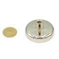 Неодимов гърнен магнит D 48 mm с вътрешна резба Strong с монета 50 бани