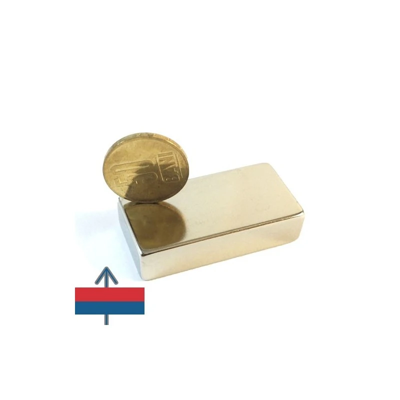 Magnet neodim bloc 50 x 25 x 12.5 mm cu moneda peste vertical