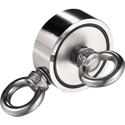 Magnet neodim oală D 48 mm cu două cârlige inelare și două fețe x 70 kg - magnet fishing întors