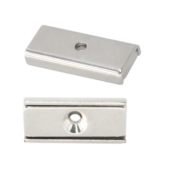 Неодимов магнит блок тип тенджера 30 x 13,5 мм с дупка Ø 3,3 мм и фаска Ø 6,5 мм - два броя