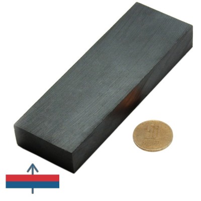 Magnet ferită bloc 80 x 40 x 15 mm cu magnetizare și moneda de 50 bani