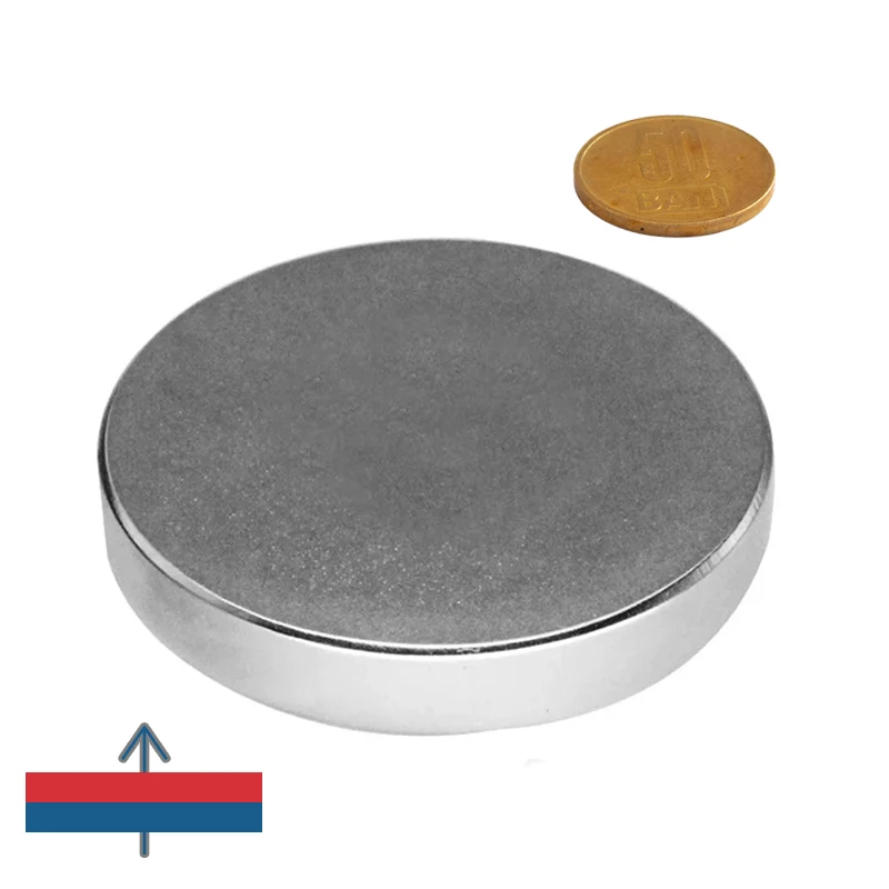 Magnet neodim disc 80 x 10 mm cu magnetizare și moneda de 50 bani