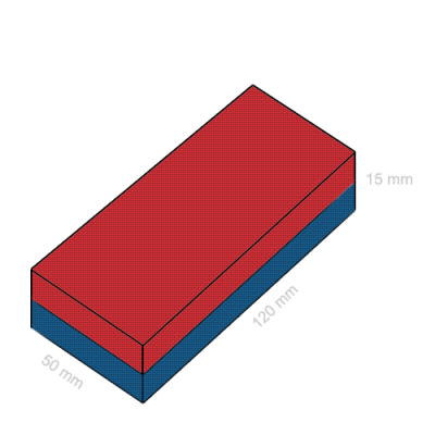 Magnet neodim bloc 120 x 50 x 15 mm - dimensiuni