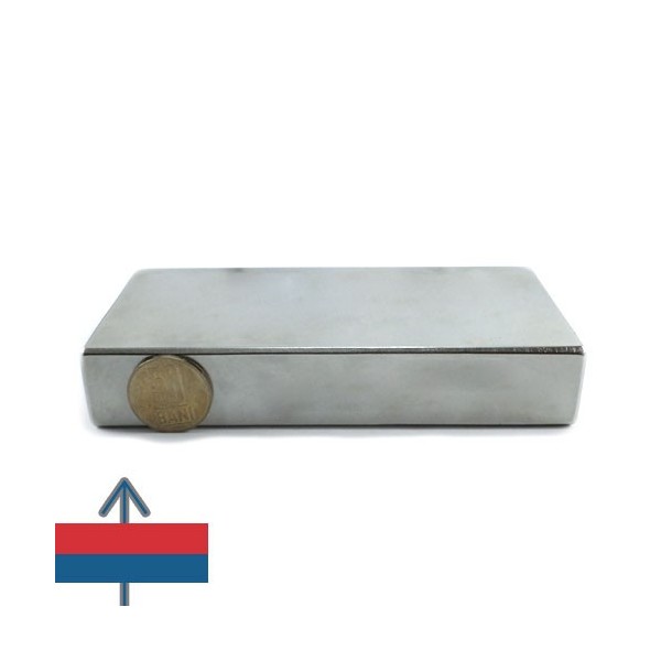 Magnet neodim bloc 140 x 70 x 25 mm grosimea comparabilă cu moneda de 50 bani