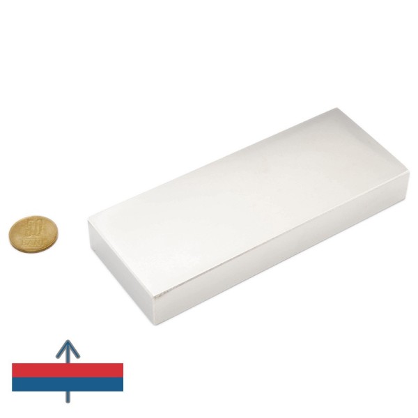 Magnet neodim bloc 150 x 60 x 20 mm N52 cu magnetizare și moneda