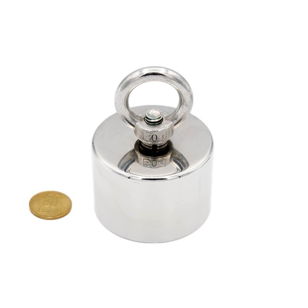 Magnet fishing 360° D 65 x H 45 mm - forță 440/110 kg - cu moneda de 50 bani